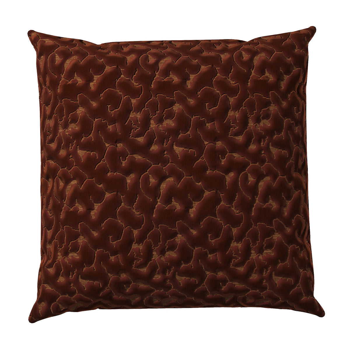 Copper colored throw pillow with an abstract texture.