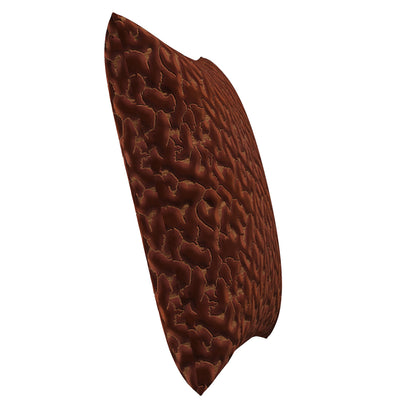 Copper colored throw pillow with an abstract texture.
