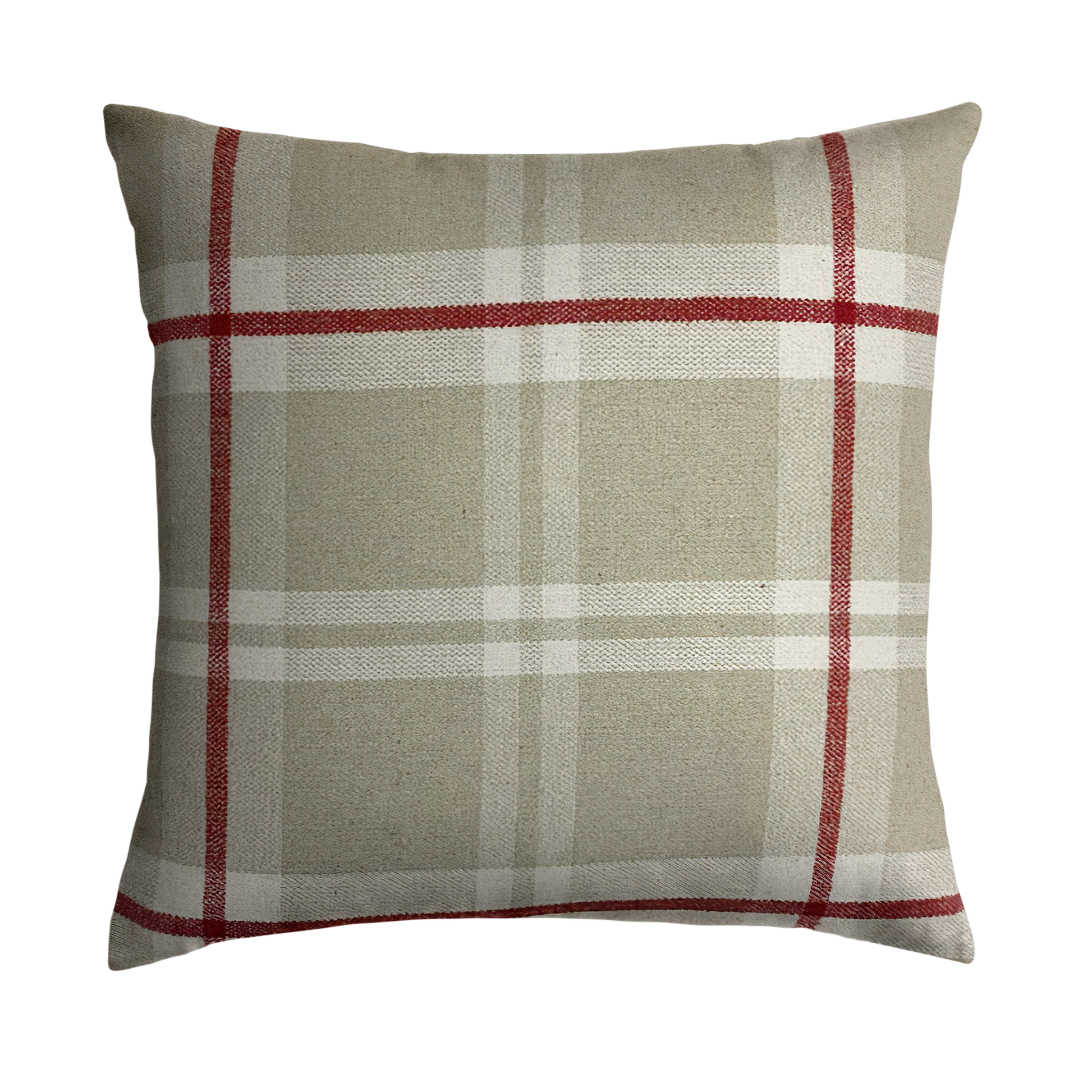 Beige Plaid Throw Pillow Cover - Cloth & Stitch - beige, crimson, & ivory cushion cover