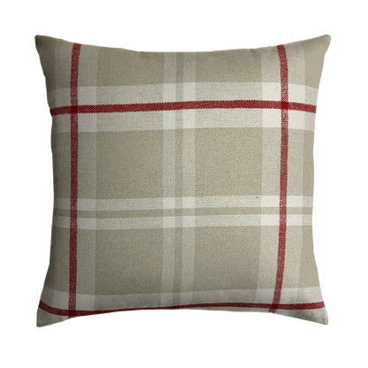 Beige Plaid Throw Pillow Cover - Cloth & Stitch - beige, crimson, & ivory cushion cover