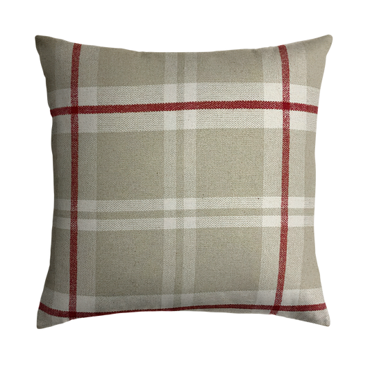 Beige Plaid Throw Pillow Cover - Cloth & Stitch - beige, crimson, & ivory cushion cover