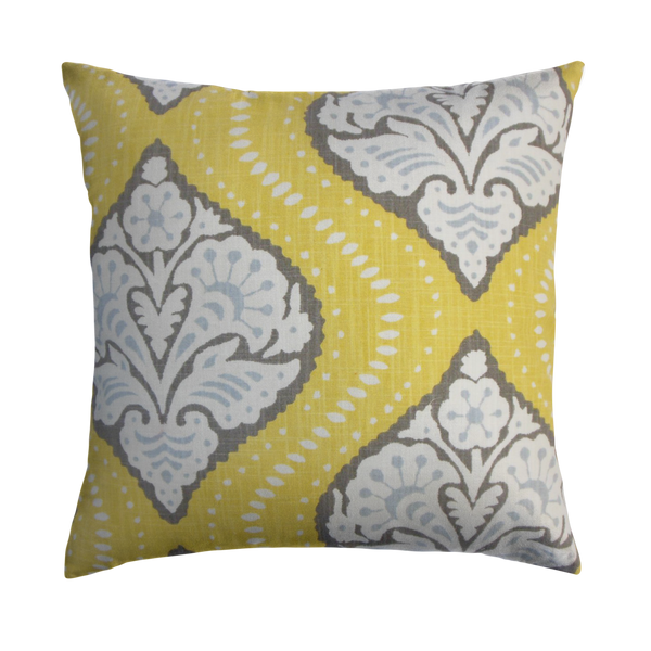Hayes Throw Pillow Cover - Cloth & Stitch - yellow, white, and grey damask cushion cover